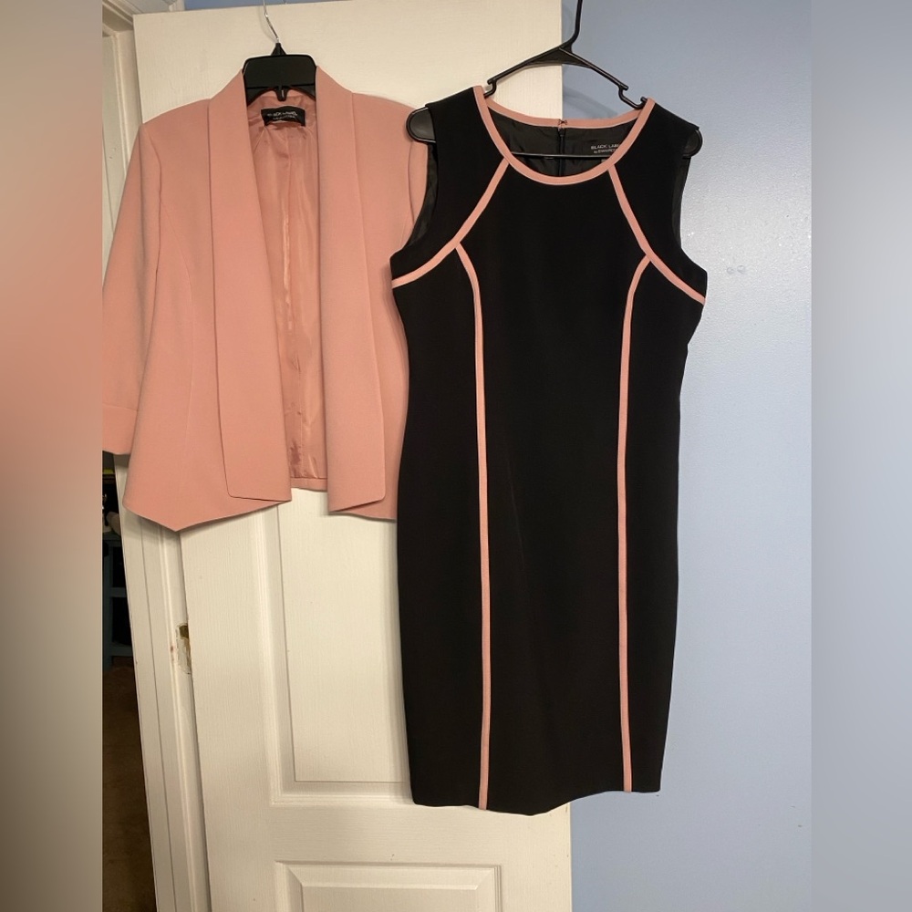 Evan Picone 2pc Black Midi Dress with Light Pink Accents and Jacket